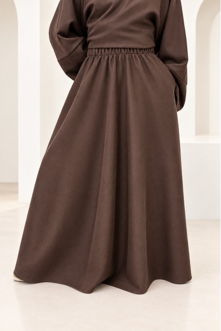 Aspen Modest Faux Suede Skirt and Tunic Brown | Neyssa