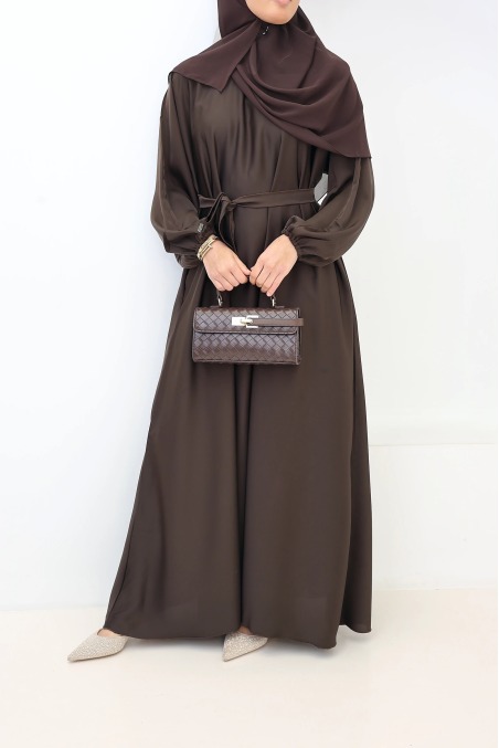 Abaya Dubaï satin Salma Chocolat | Neyssa