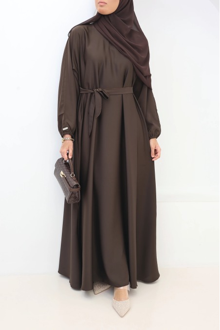 Abaya Dubaï satin Salma Chocolat | Neyssa