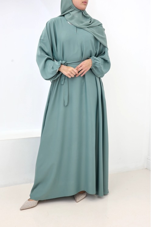 Abaya Dubaï satin Salma Vert menthe | Neyssa