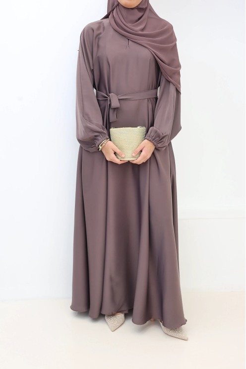 Salma Satin Dubai Abaya Rosy Brown | Neyssa