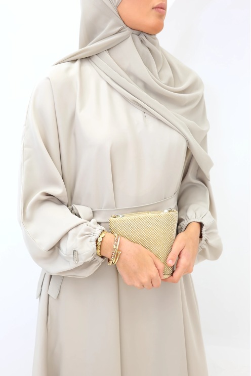 Salma Satin Dubai Abaya Greige | Neyssa