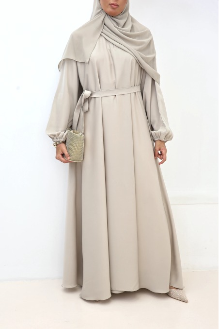 Salma Satin Dubai Abaya Greige | Neyssa