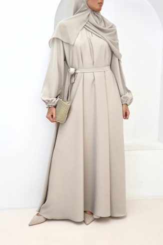 Salma Satin Dubai Abaya Greige | Neyssa