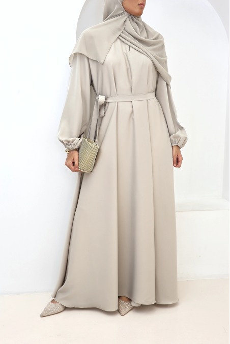Salma Satin Dubai Abaya Greige | Neyssa
