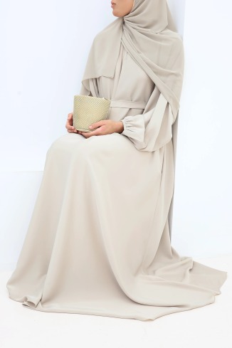 Salma Satin Dubai Abaya Greige | Neyssa 2