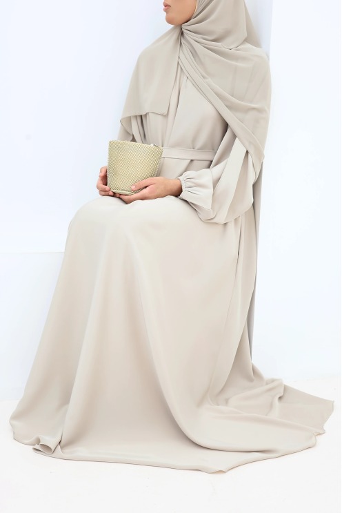 Salma Satin Dubai Abaya Greige | Neyssa