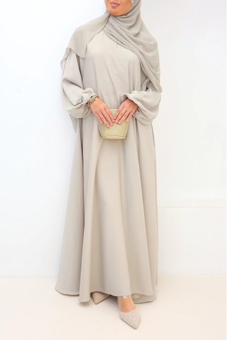 Salma Satin Dubai Abaya Greige | Neyssa