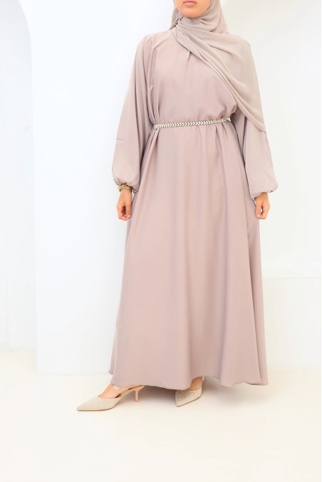 Abaya Dubaï satin Salma Taupe rosé | Neyssa