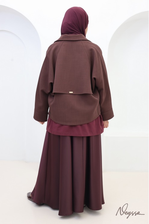 Brown satin flared maxi skirt with belt