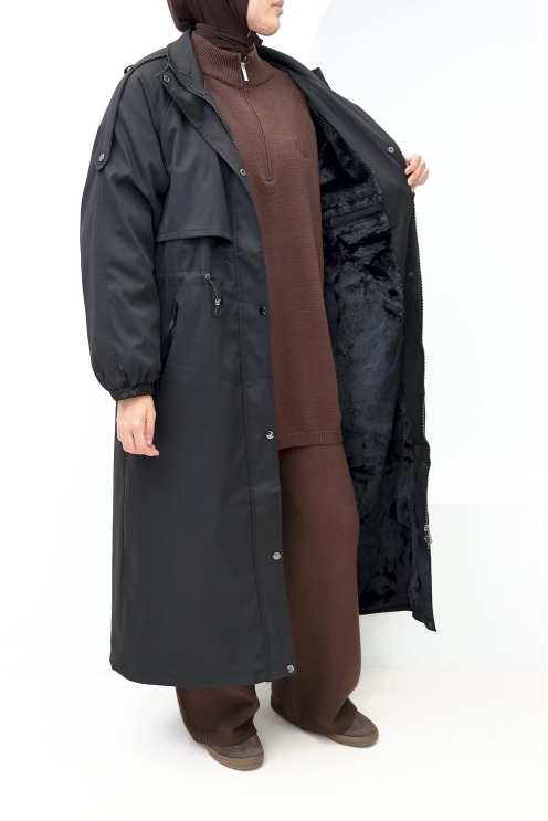Parka fourrée femme Oslo Noir, capuche amovible | Neyssa