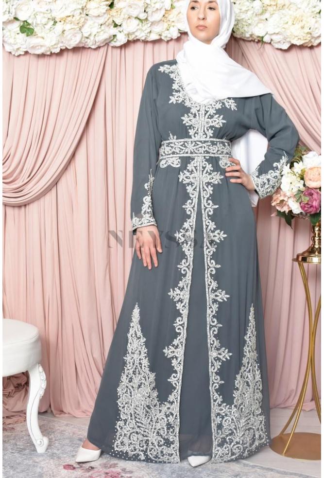 superbe abaya soiree  perles nacr es strass f te pour l A d 