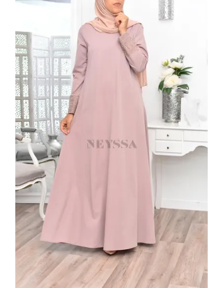Superbe abaya islamique manches dentelle sans artifice casual