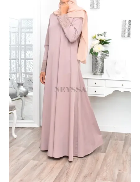 Superbe abaya islamique manches dentelle sans artifice casual