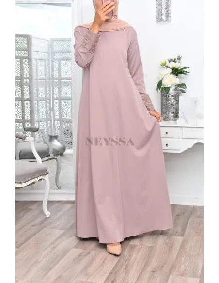 Superbe abaya islamique manches dentelle sans artifice casual