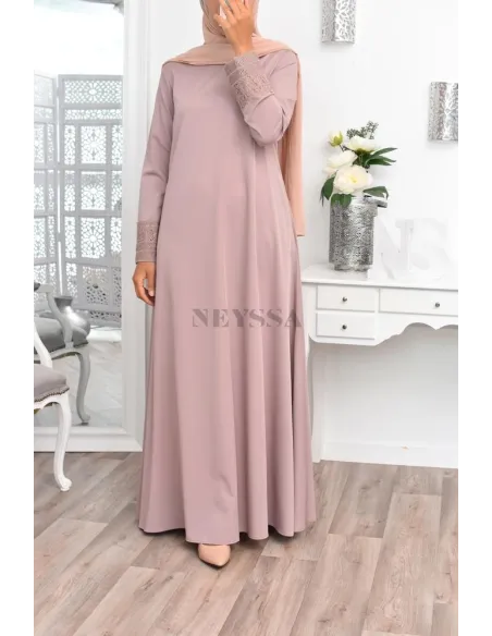 Superbe abaya islamique manches dentelle sans artifice casual