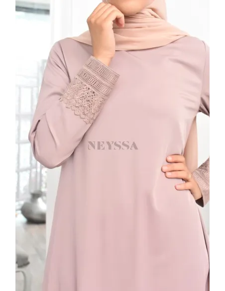 Superbe abaya islamique manches dentelle sans artifice casual
