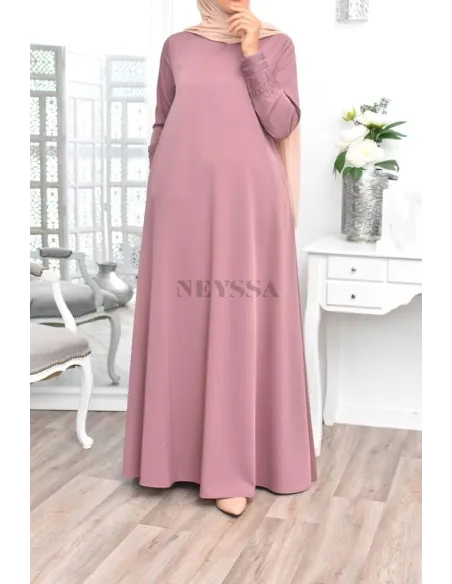 Superbe abaya islamique manches dentelle sans artifice casual