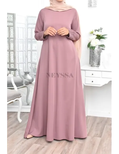 Superbe abaya islamique manches dentelle sans artifice casual