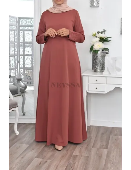 Superbe abaya islamique manches dentelle sans artifice casual