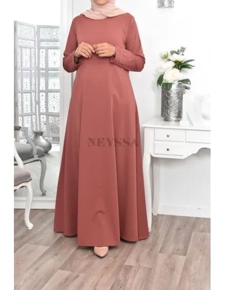 Superbe abaya islamique manches dentelle sans artifice casual