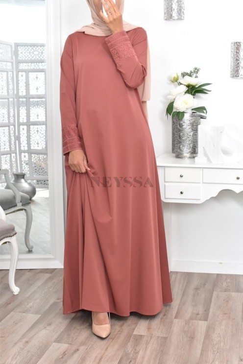 Superbe abaya islamique manches dentelle sans artifice casual