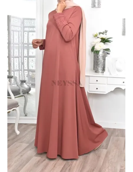 Superbe abaya islamique manches dentelle sans artifice casual