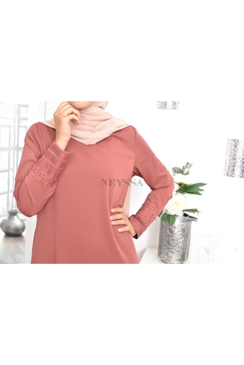 Superbe abaya islamique manches dentelle sans artifice casual