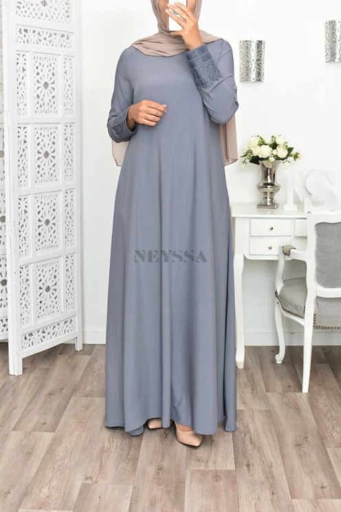 Superbe abaya islamique manches dentelle sans artifice casual