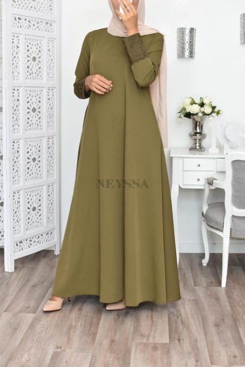 Superbe abaya islamique manches dentelle sans artifice casual