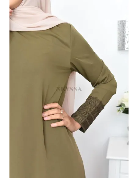 Superbe abaya islamique manches dentelle sans artifice casual