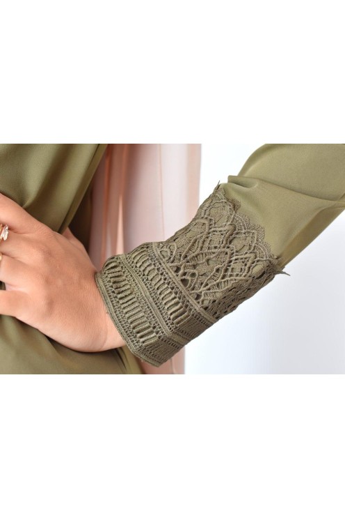 Superbe abaya islamique manches dentelle sans artifice casual