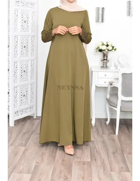 Superbe abaya islamique manches dentelle sans artifice casual