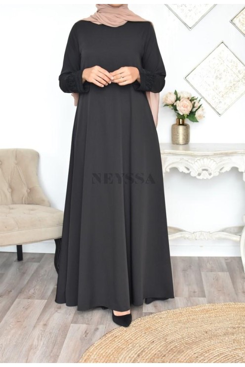 Superbe abaya islamique manches dentelle sans artifice casual