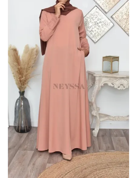 Superbe abaya islamique manches dentelle sans artifice casual