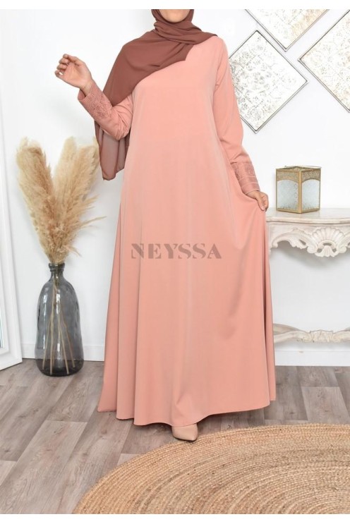 Superbe abaya islamique manches dentelle sans artifice casual