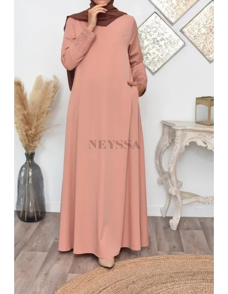 Superbe abaya islamique manches dentelle sans artifice casual