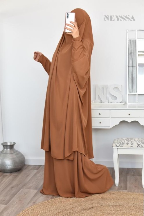 jilbab 2 pieces en wool peach haut de gamme et pas cher