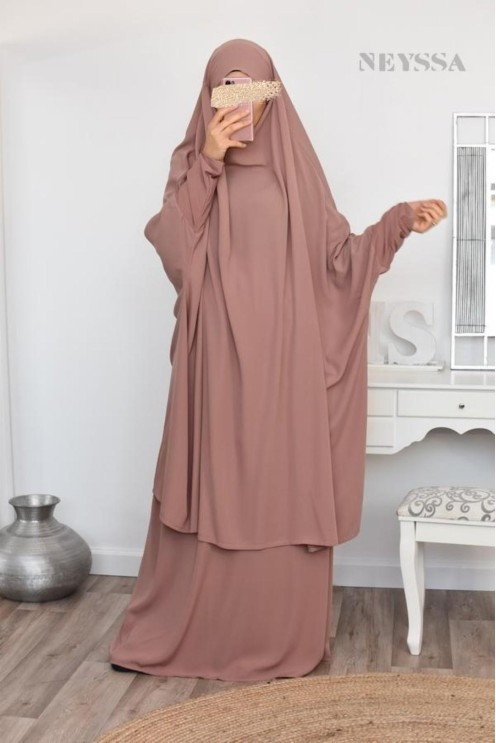 jilbab 2 pieces en wool peach haut de gamme et pas cher