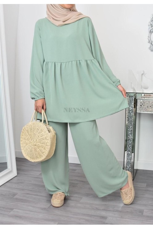 Ensemble fluide mastour tunique et pantalon été femme musulmane 