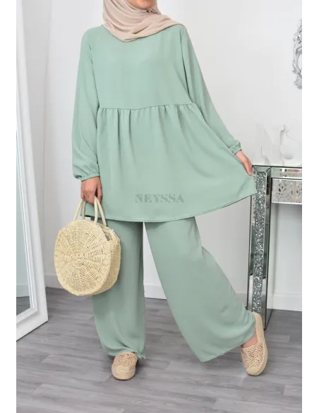 Ensemble fluide mastour tunique et pantalon été femme musulmane 