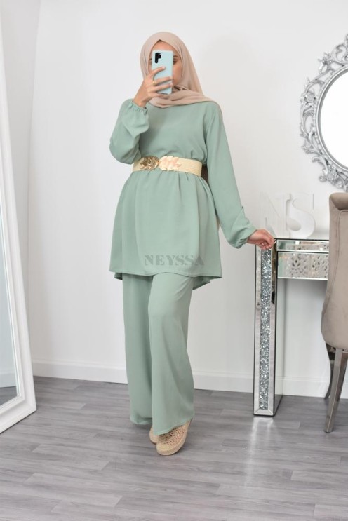 Ensemble fluide mastour tunique et pantalon été femme musulmane 