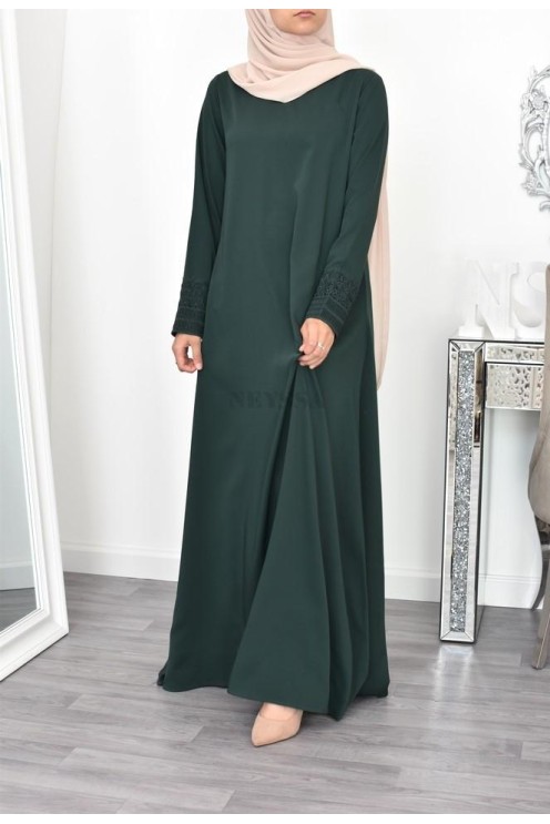 Superbe abaya islamique manches dentelle sans artifice casual