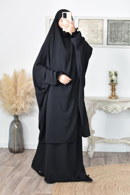jilbab 2 pieces fluide manche froufrou haut de gamme et pas cher