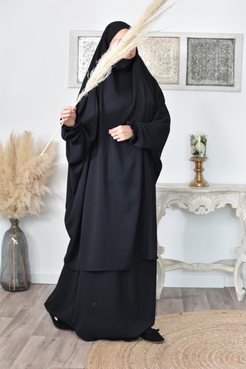 jilbab 2 pieces fluide manche froufrou haut de gamme et pas cher