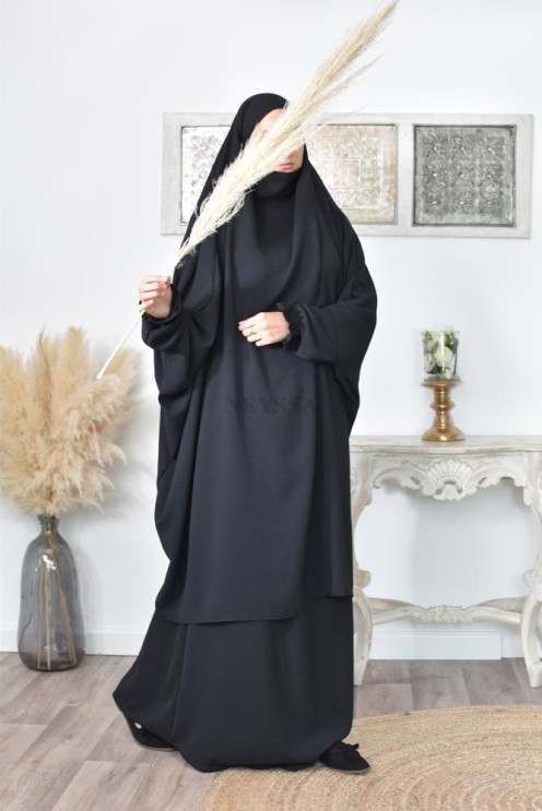 jilbab 2 pieces fluide manche froufrou haut de gamme et pas cher