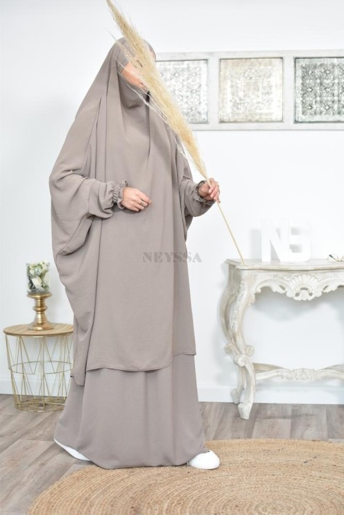jilbab 2 pieces fluide manche froufrou haut de gamme et pas cher