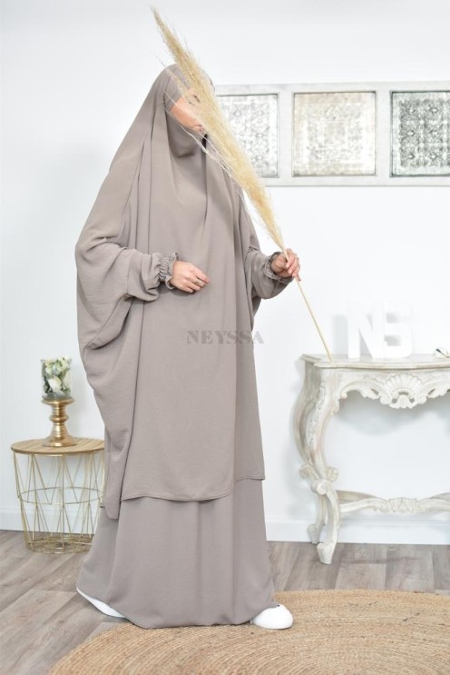 jilbab 2 pieces fluide manche froufrou haut de gamme et pas cher