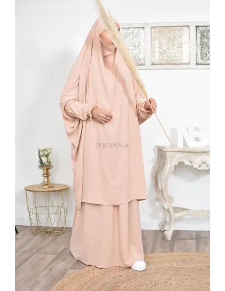 jilbab 2 pieces fluide manche froufrou haut de gamme et pas cher