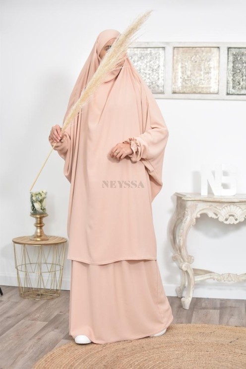 jilbab 2 pieces fluide manche froufrou haut de gamme et pas cher
